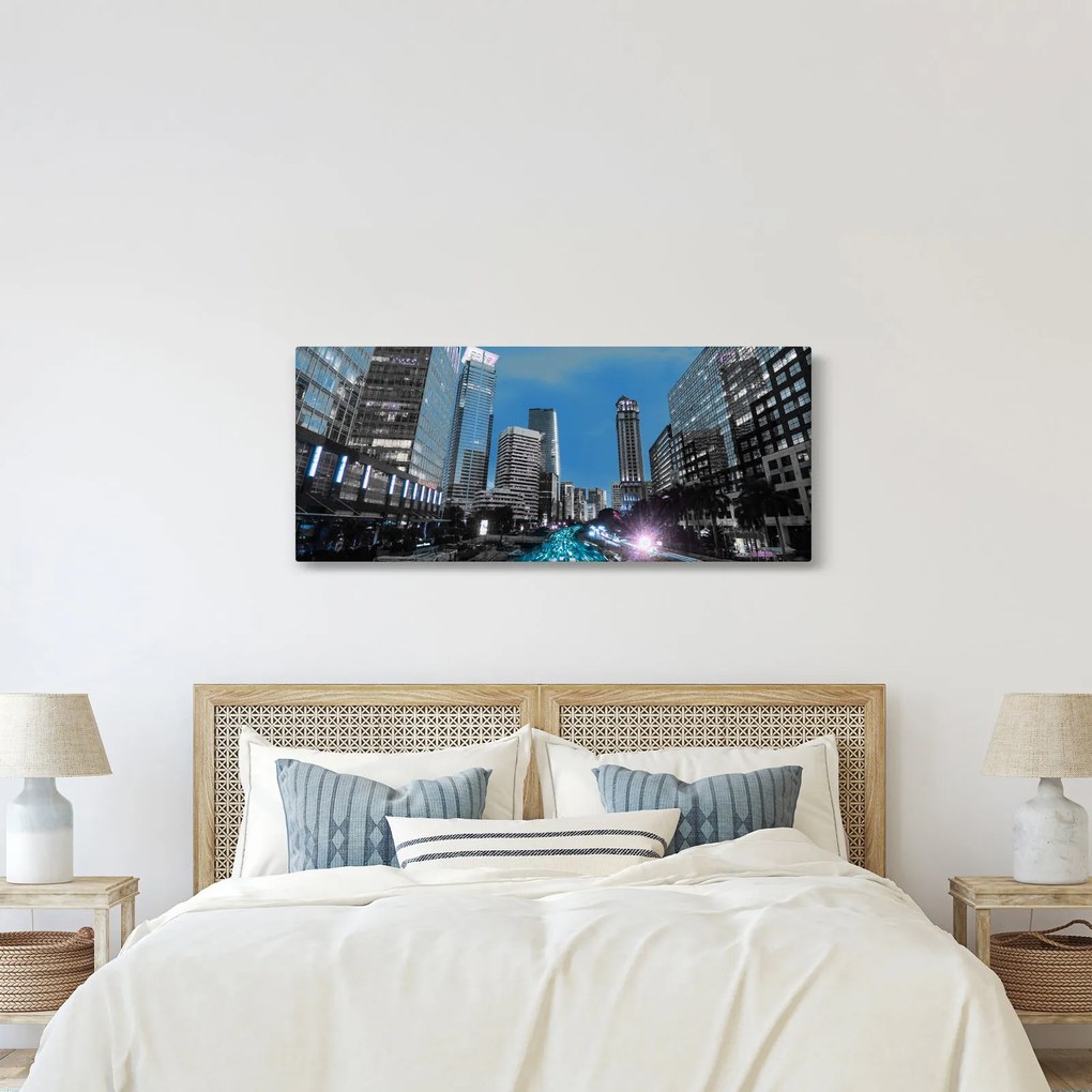 Tablou cu oraș nocturn (120x50 cm)