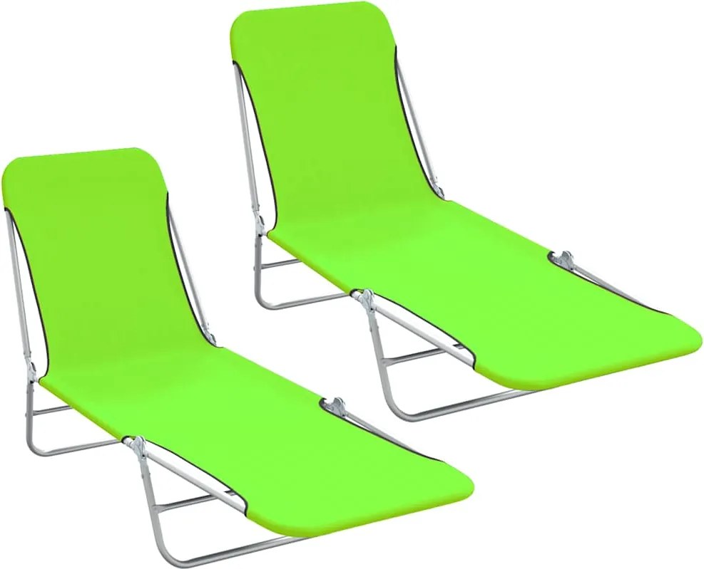 vidaXL Șezlonguri pliabile, 2 buc., verde, oțel & material textil