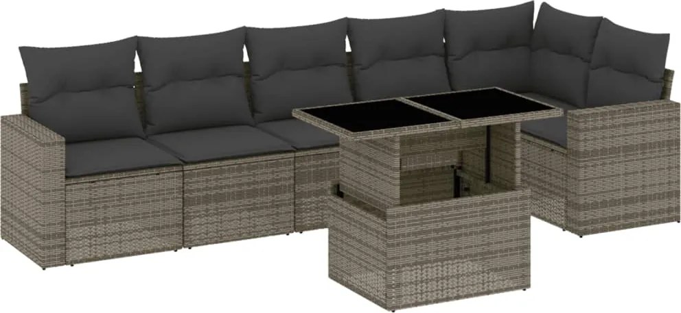 vidaXL Set canapele de grădină, 7 piese, cu perne, gri, poliratan