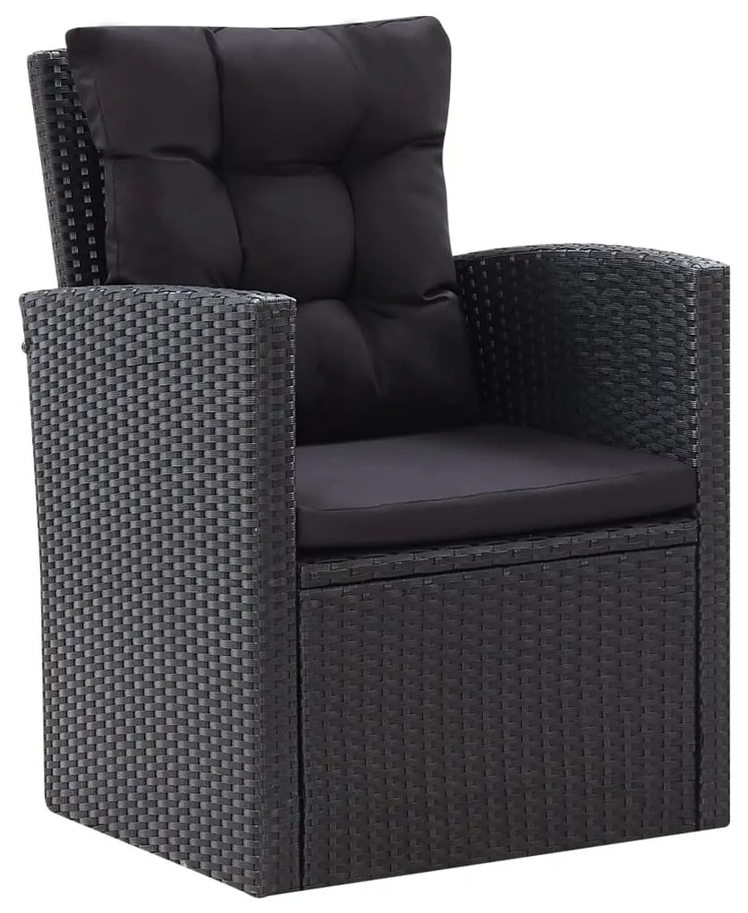Set mobilier de gradina cu perne, 6 piese, negru, poliratan