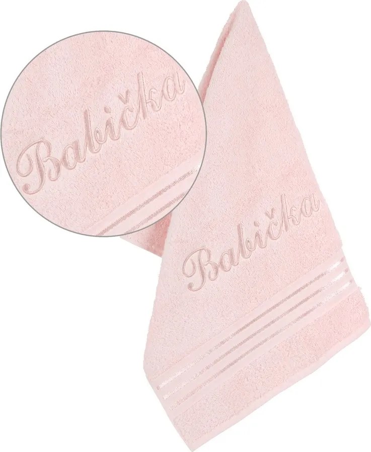 Prosop frotir cu broderie Grandma roz, 50 x 100 cm