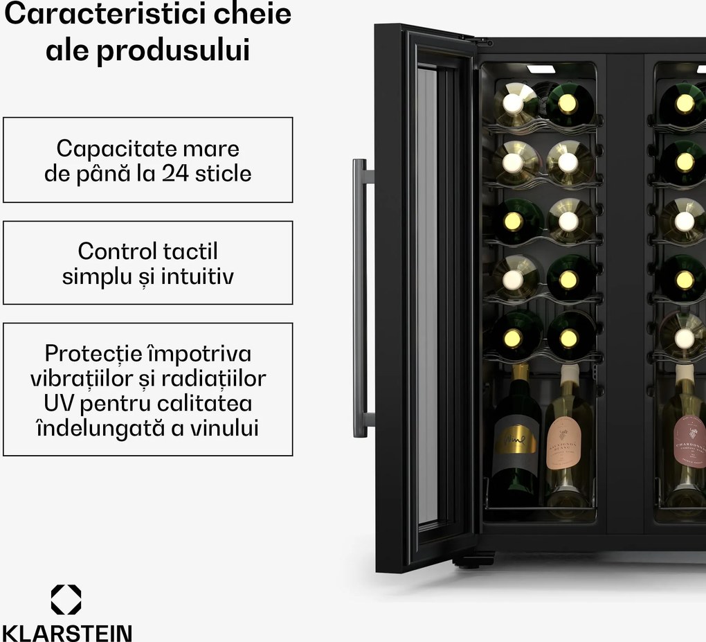 Klarstein Frigider pentru vin Shiraz, 2 zone de răcire, comandă tactilă, iluminare LED, model independent