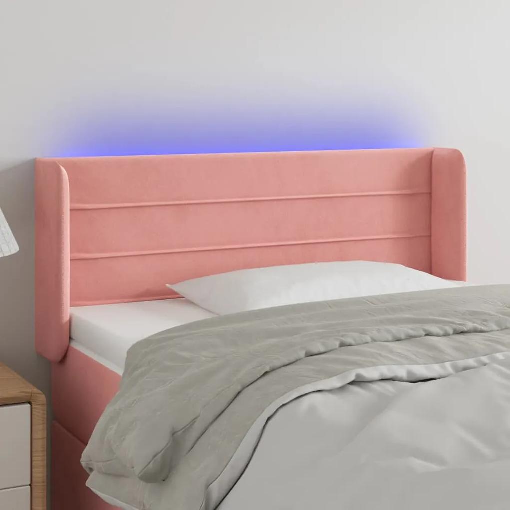3123417 vidaXL Tăblie de pat cu LED, roz, 93x16x78/88 cm, catifea