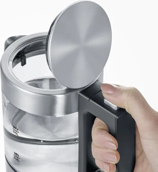 Severin WK 3472 - Fierbător electric 0,5 l, 1100 W/230 V, inox/sticlă