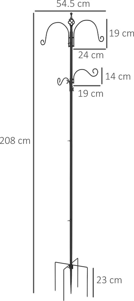 PawHut Hrănitor pentru păsări stație de hrănire decorativă pentru păsări stație de hrănire pentru păsări sălbatice cu 4 cârlige 54,5 x 54,5 x 208 cm negru | Aosom Romania