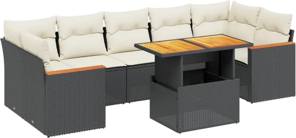 vidaXL Set mobilier de grădină cu perne, 8 piese, negru, poliratan