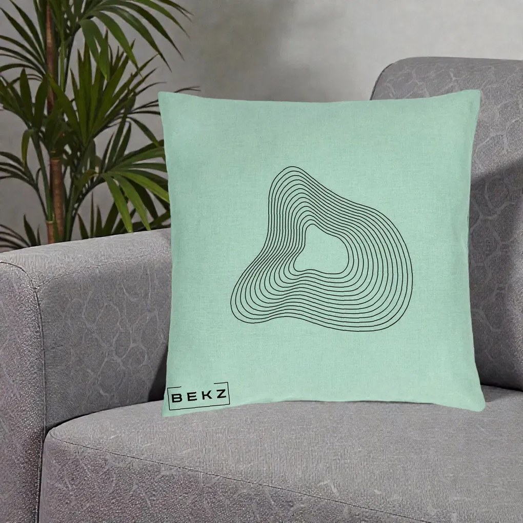 Perna Decorativa Abstract Linii Organice, 40x40 cm, Verde Menta, Husa Detasabila, Perna Inclusa, BEKZ®
