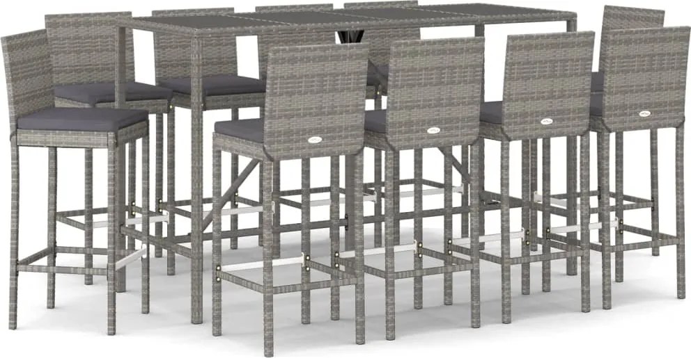 vidaXL Set mobilier de grădină cu perne, 11 piese, gri, poliratan
