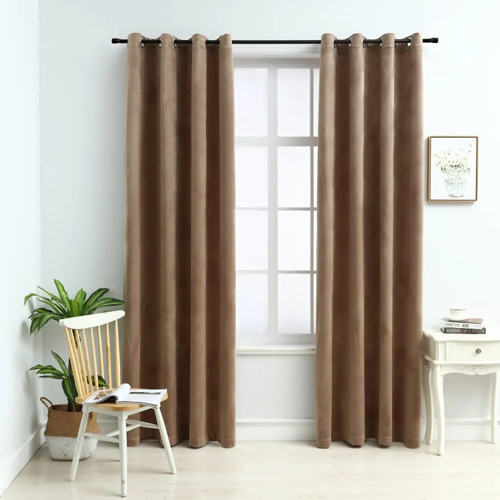 134506 vidaXL Draperii opace cu inele, 2 buc., bej,140 x 245 cm, catifea