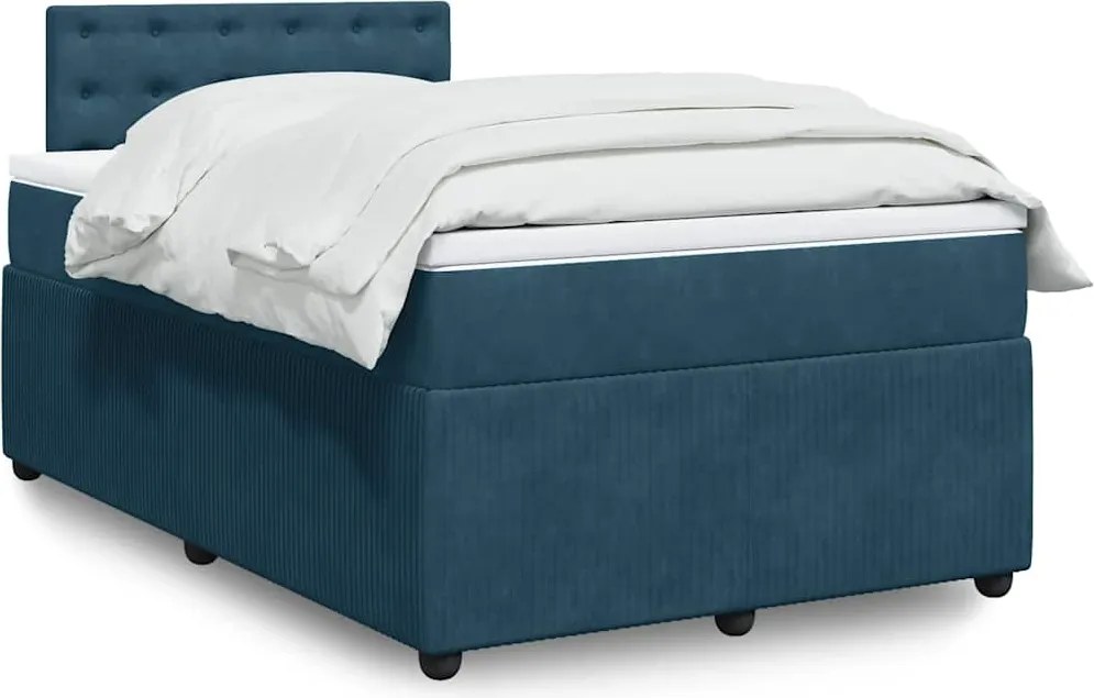 vidaXL Pat box spring cu saltea, albastru, 120x200 cm, catifea