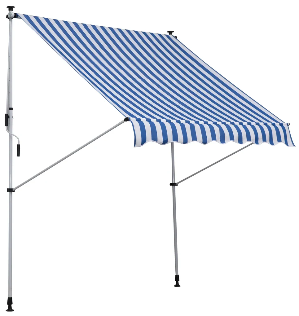 Outsunny Copertină Roll-Up pentru Exterior cu Manivelă, Cadru Telescopic și Unghi Reglabil, Albastru și Alb, 200x150cm | Aosom Romania