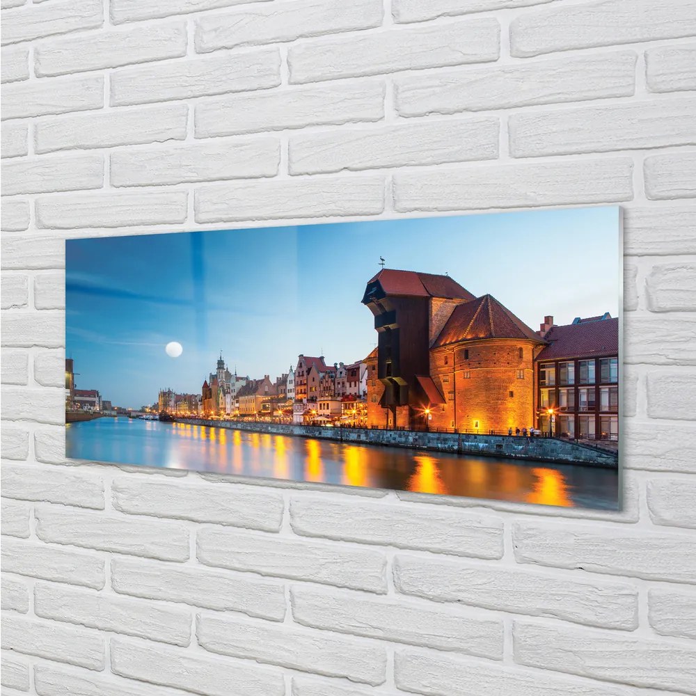 Tablouri acrilice Râul noapte oraș vechi Gdańsk