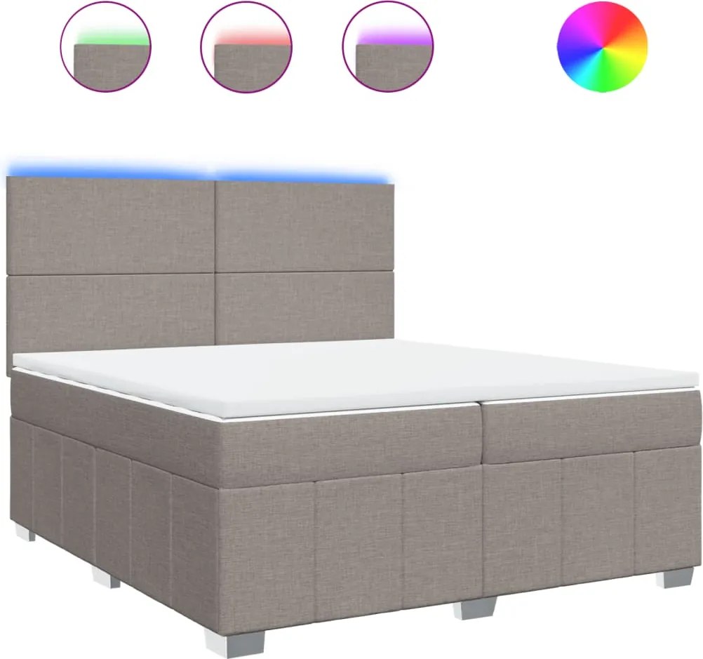 vidaXL Pat box spring cu saltea, gri taupe, 200x200 cm, textil