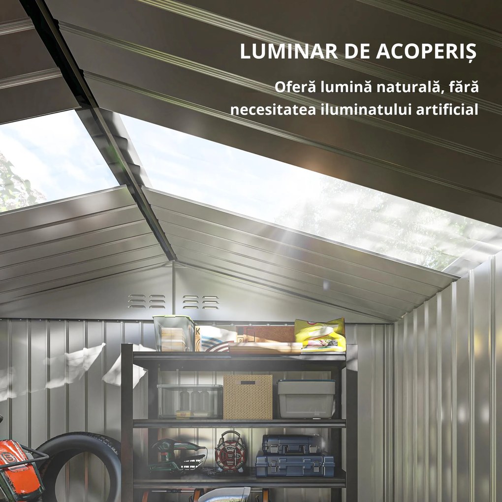 Outsunny Șopron pentru Unelte cu Acoperiș Înclinat și Uși Glisante Duble, 277x195x192 cm, Verde Închis | Aosom Romania