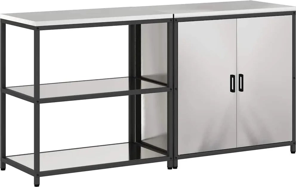 vidaXL Set de depozitare pentru bucătărie cu raft 2 pcs Argintiu