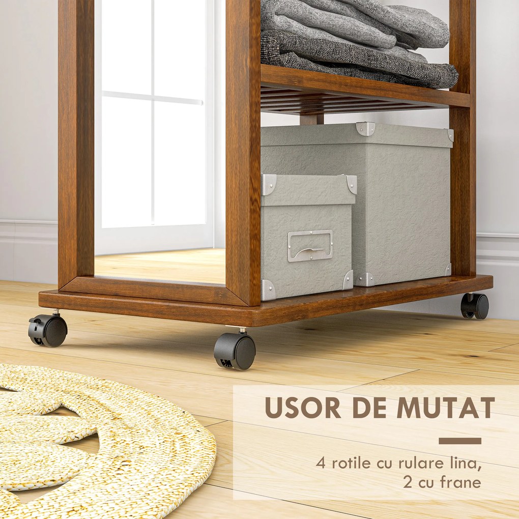HOMCOM Oglinda De Sine Statatoare, Rulanta, Nuc | Aosom Romania