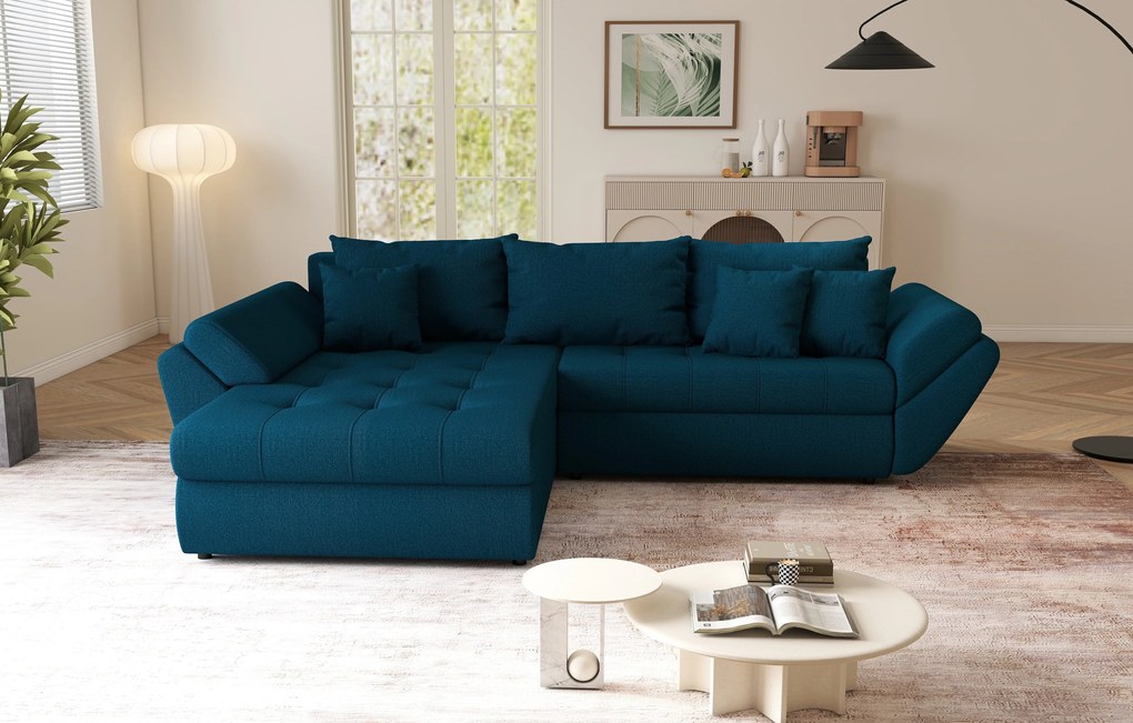 Colțar extensibil dumonde cu ladă de depozitare si sezut confortabil din spuma high-density, Loana Enjoy Petrol  270x185 cm