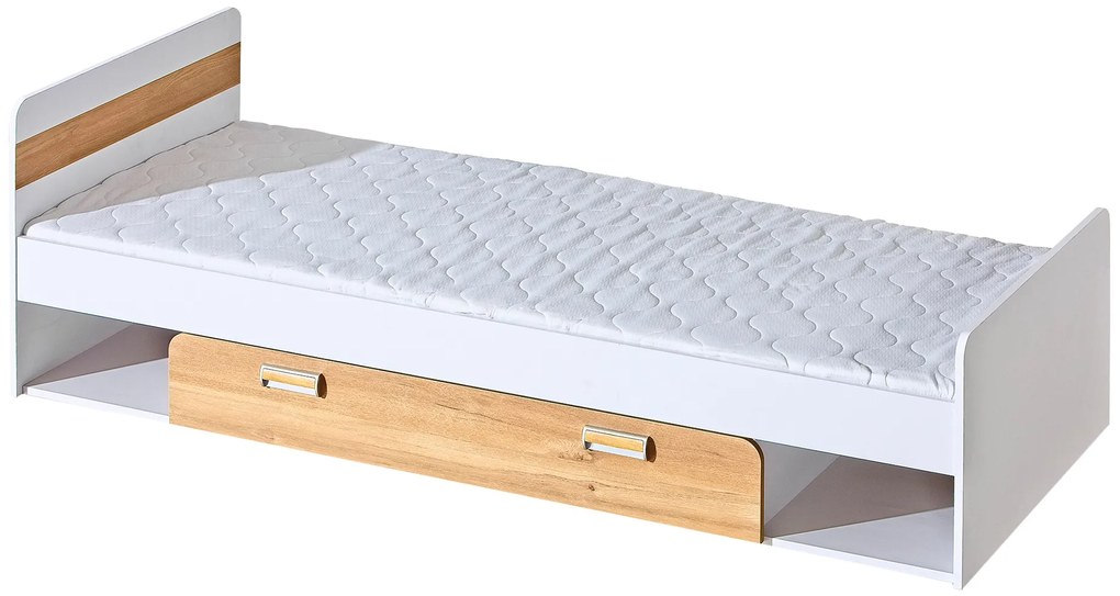 Pat de o persoană 80 cm Lavendon L13 (cu somieră) (Stejar nash + alb lucios). 1042043