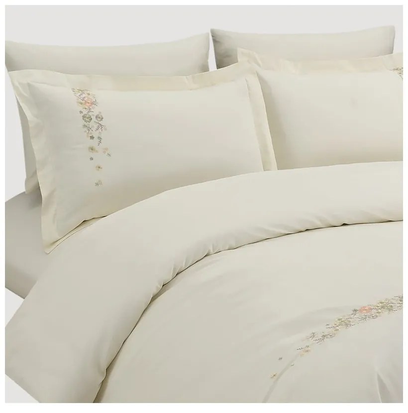 Lenjerie de pat crem din bumbac satinat pentru pat de o persoană cu cearceaf inclus, cu 6 piese 140x200 cm Maison Bloom – Mila Home Luxury