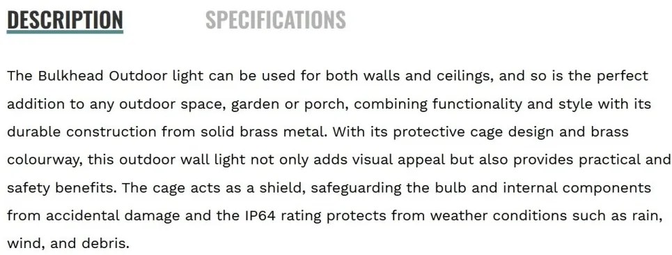 Aplica de perete/tavan iluminat exterior traditional IP64 Bulkhead