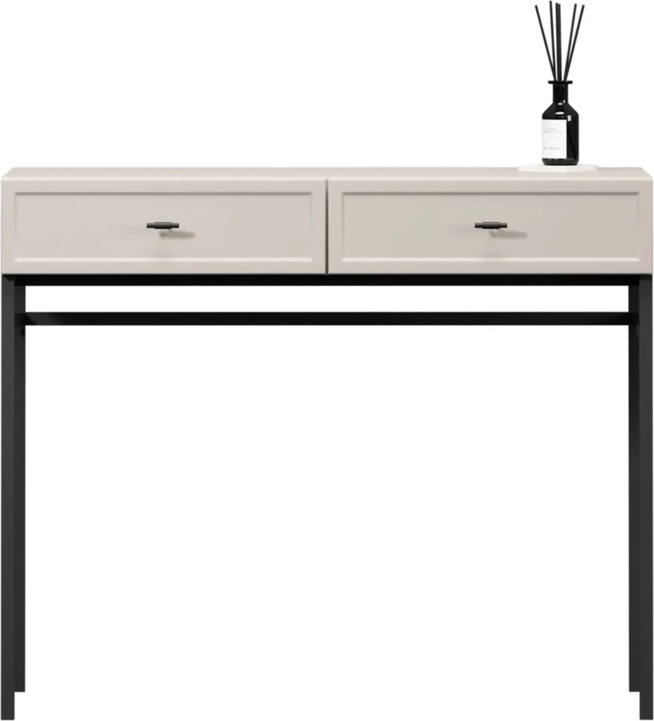 Consolă / măsuță toaletă Lorini 100 cm cu sertare - cașmir / mânere negre T-bar / cadru