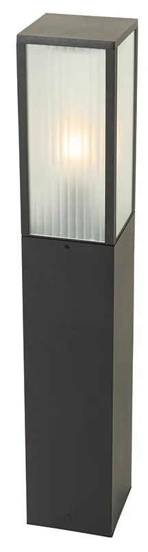 Lampă de exterior cu picior neagră cu sticlă cu nervuri 80 cm IP44 - Charlois