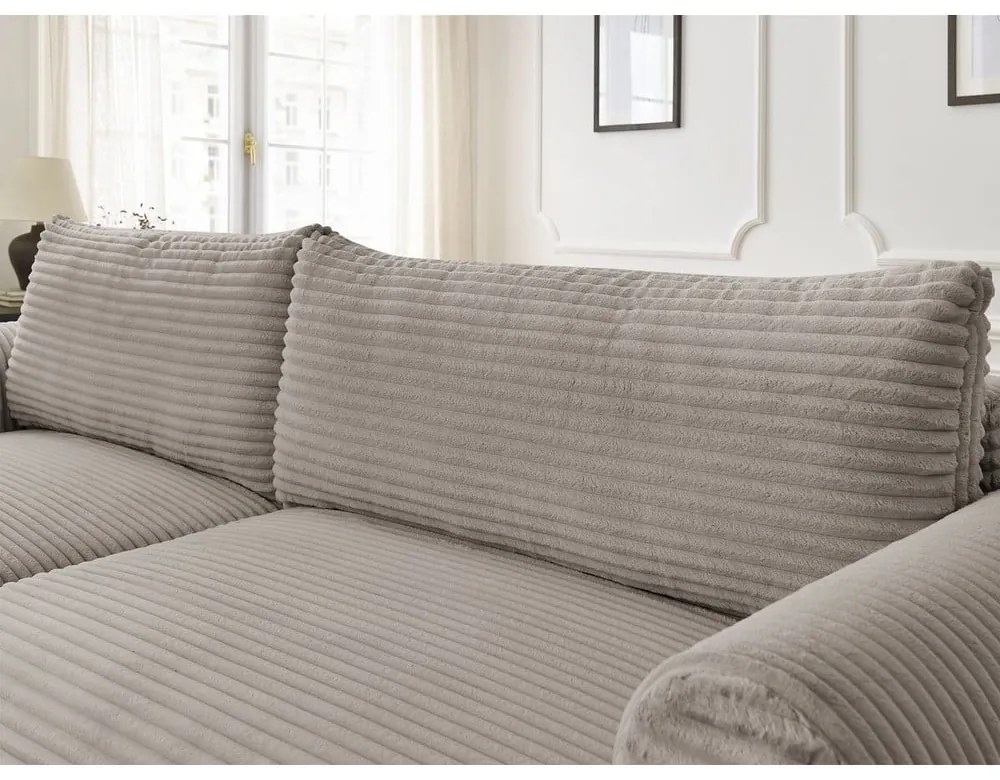 Colțar gri deschis/bej extensibil cu tapițerie din catifea reiată (cu colț pe partea stângă ) Lucien – Bobochic Paris