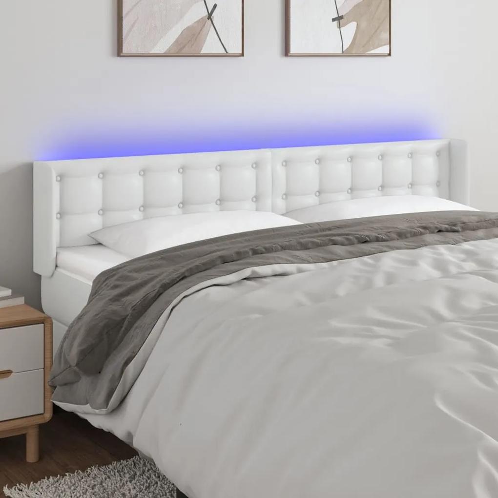3123339 vidaXL Tăblie de pat cu LED, alb, 183x16x78/88 cm, piele ecologică