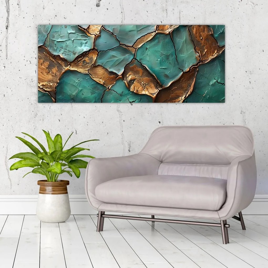 Tablou - Pictură verde-auriu (120x50 cm)