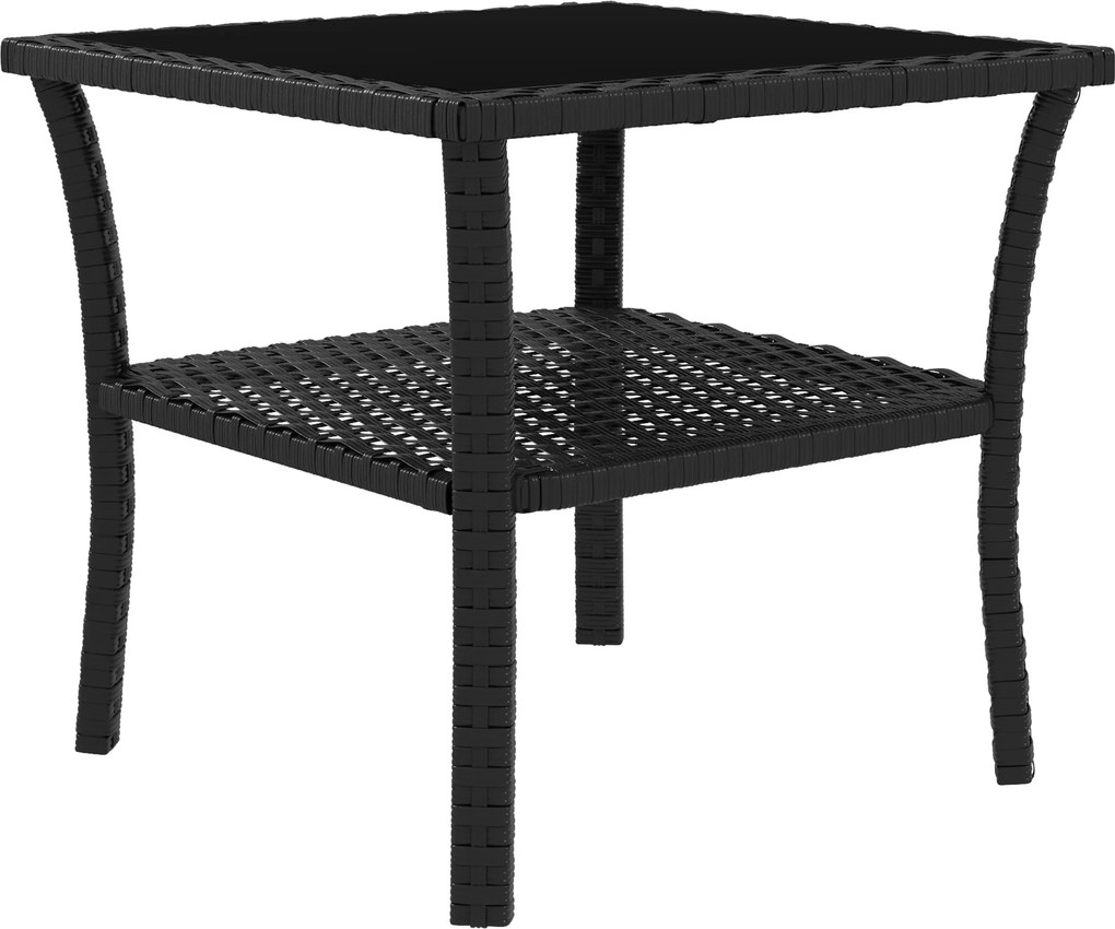 Outsunny Masă de grădină din polyrattan, 50 x 50 x 45 cm, măsuță rezistentă la intemperii pentru 4 persoane, pătrată cu poliță și blat din sticlă | Aosom Romania