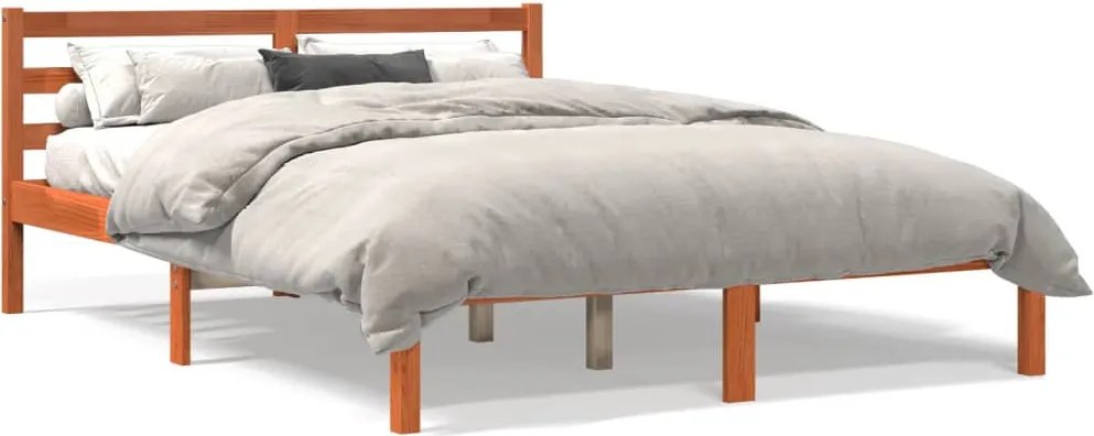 vidaXL Cadru pat fără saltea, maro ceruit, 135x190 cm, lemn masiv pin