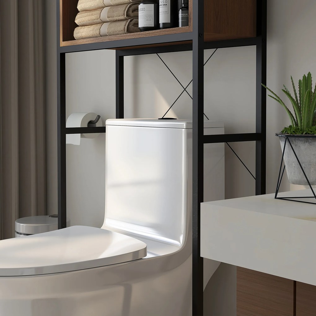 kleankin Mobilă etajeră deasupra WC-ului cu dulap pentru baie 2 uși și nișă 68 x 25,5 x 172,5 cm maro negru | Aosom Romania
