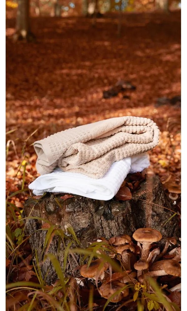 Prosop alb din bumbac organic din frotir 50x100 cm Check – JUNA