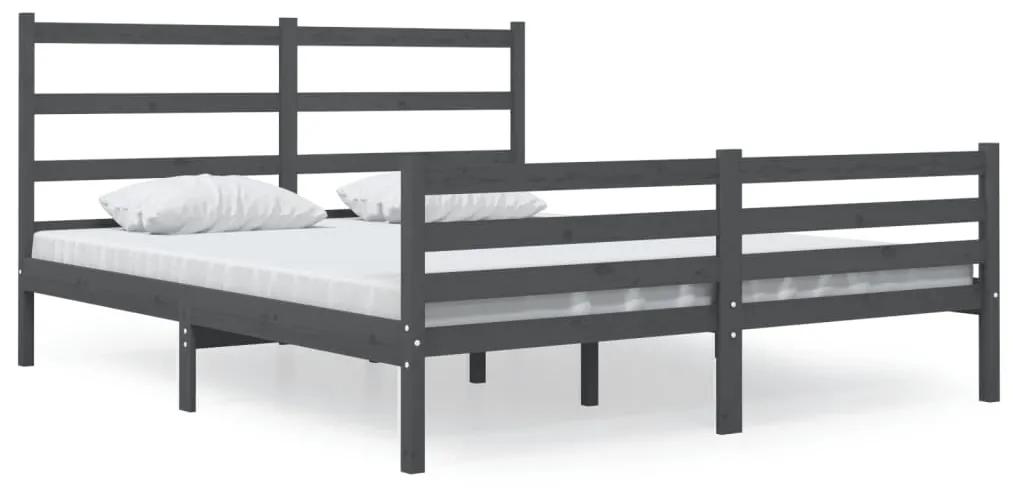 Cadru de pat, 140x190 cm, lemn masiv de pin, gri Gri, 140 x 190 cm