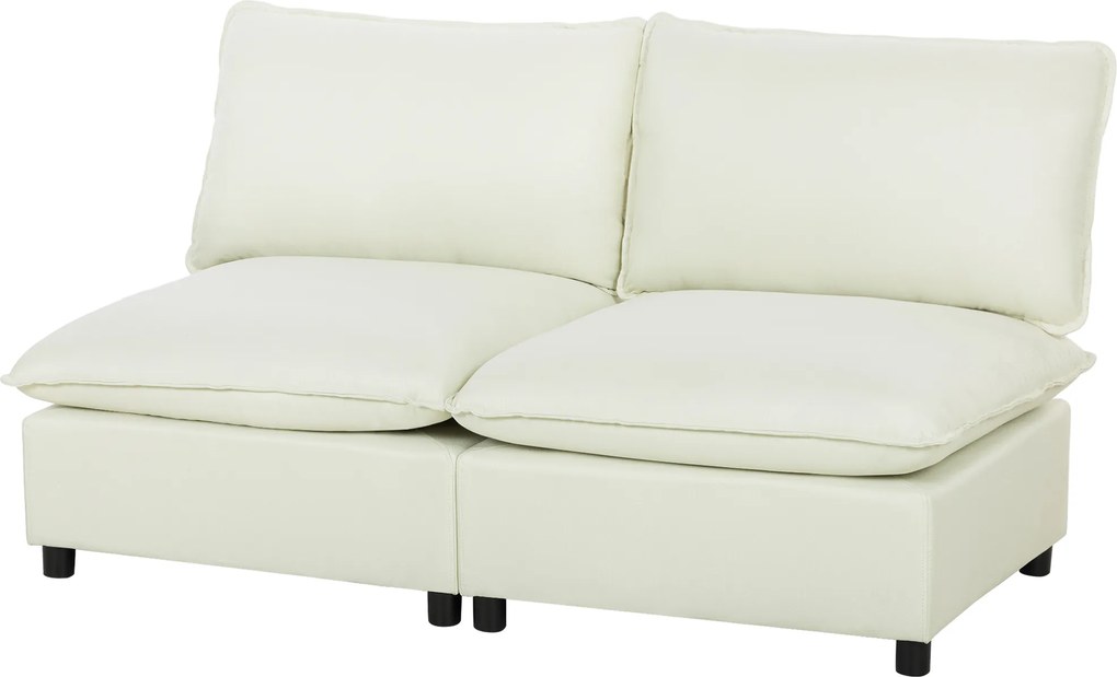 HOMCOM Canapea 2 locuri modulară, canapea de living modernă 146 cm fără brațe cu șezut larg, perne groase, crem | Aosom Romania