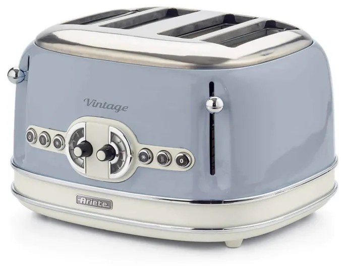 Prajitor de paine Ariete VINTAGE 0156/05, 1600W, 4 felii, 3 functii, 6 trepte, Tava firimituri detasabila, Albastru