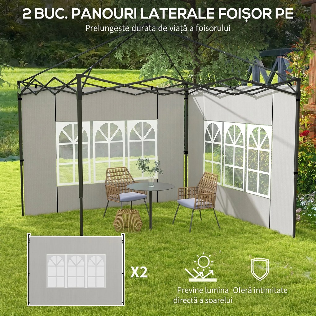 Outsunny Set 2 Pereți Laterali pentru Chioșcuri, Foi Foișor cu Ferestre din PE și Plastic, 3x3 m sau 3x6 m, Alb | Aosom Romania
