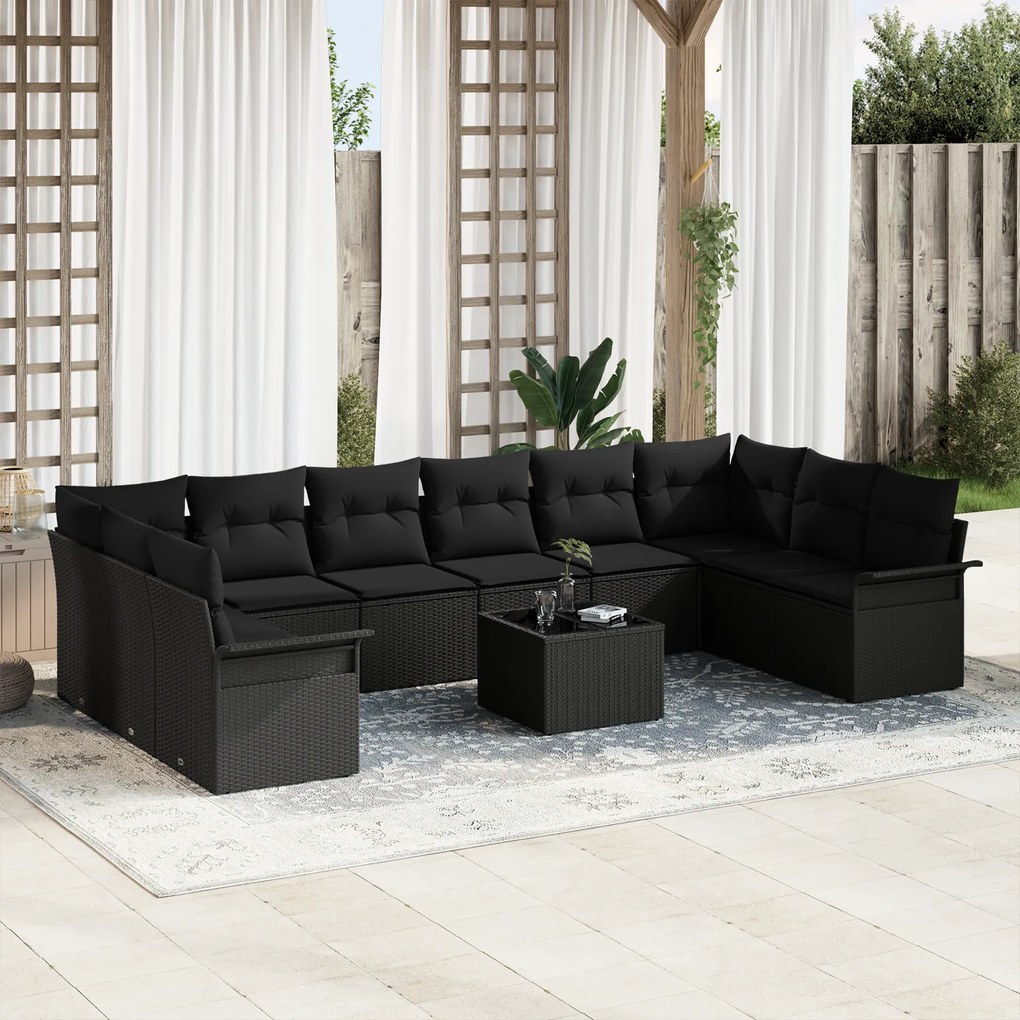 vidaXL Set de canapele pentru grădină 11 pcs Negru Rattan poli