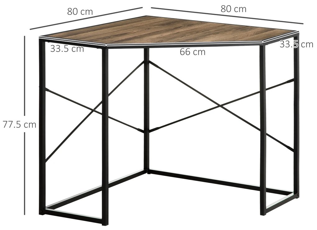 HOMCOM Birou pentru computer de colt cu structura de otel si blat din PAL, 80x80x77,5 cm, negru si maro