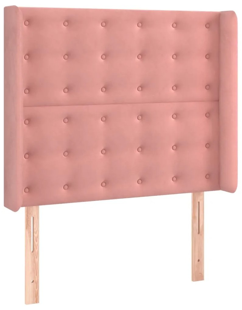 Pat continental cu saltea  LED, roz, 80x200 cm, catifea Roz, 80 x 200 cm, Nasturi de tapiterie