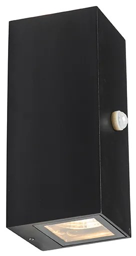 Aplică neagră cu 2 lumini IP44 cu senzor de mișcare - Baleno