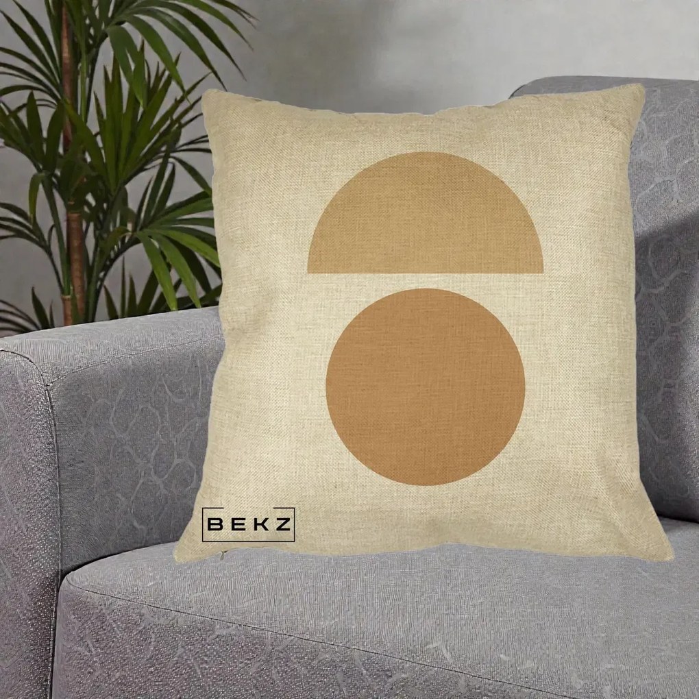 Perna Decorativa Geometric Minimalist Auriu, 40x40 cm, Crem, Husa Detasabila, Perna Inclusa, BEKZ®