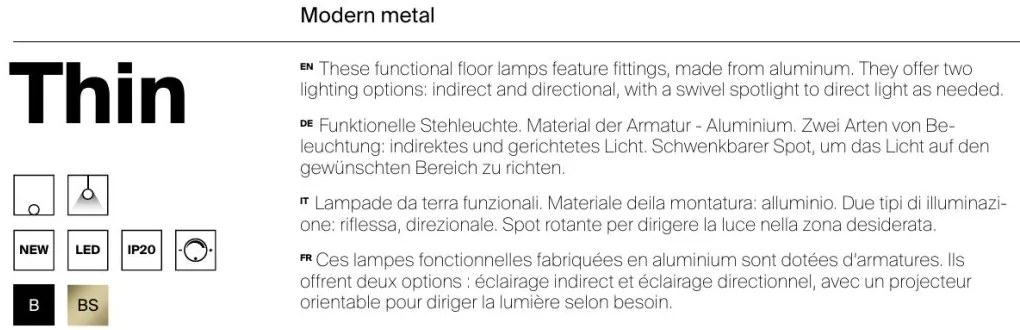 Lampadar, Lampa de podea LED cu Spot Directionabil, Thin alama