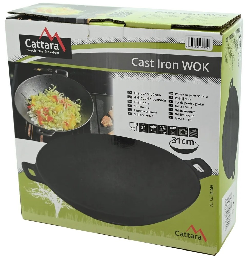 Tigaie grill Wok Cattara 13069 Fontă, diametru 31cm