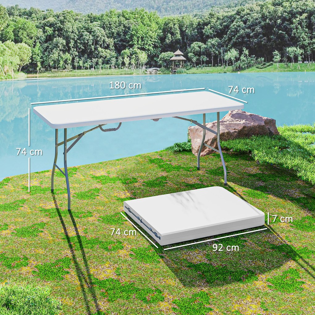 Outsunny Masă de Camping Pliabilă cu Mâner, Cadru Metalic și Blat din Plastic, 180x74x74 cm, Alb | Aosom Romania