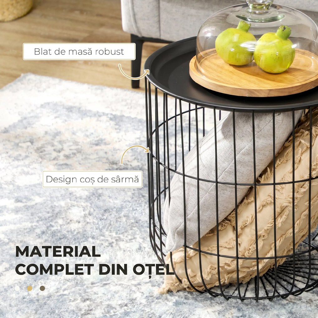 HOMCOM Set Mese Rotunde Suprapuse din Oțel, Blat Detașabil, Design Modern pentru Living, Negru | Aosom Romania