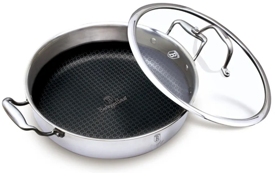 Cratiță din inox cu capac 28 cm, 3.8 L Berlinger Haus Eternal Collection BH 8515, cu strat Eterna antiaderent, potrivită pentru toate plitele