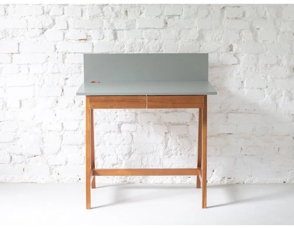 Birou cu bază din lemn de frasin Ragaba Luka Oak, lungime 85 cm, gri