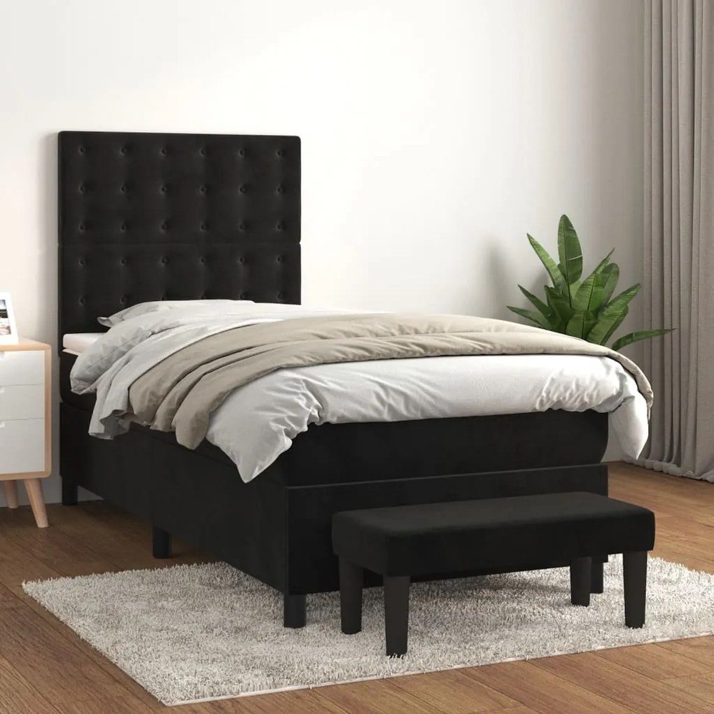 3138051 vidaXL Pat box spring cu saltea, negru, 80x200 cm, catifea