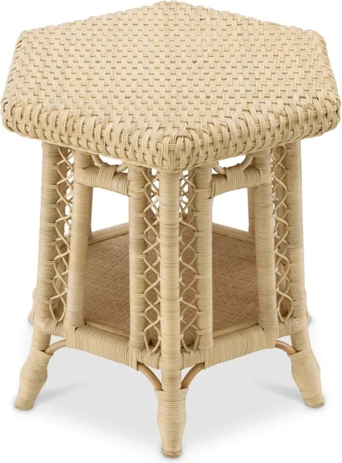 Masuta auxiliara din ratan natural design LUX Saba Hexagon